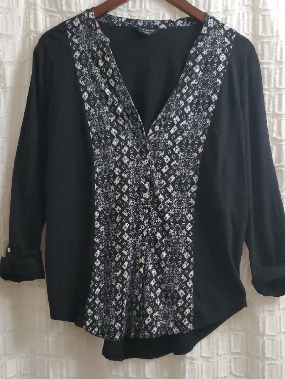 Lucky Brand Black Button-Front Blouse with Patterned Placket - Picture 2 of 16